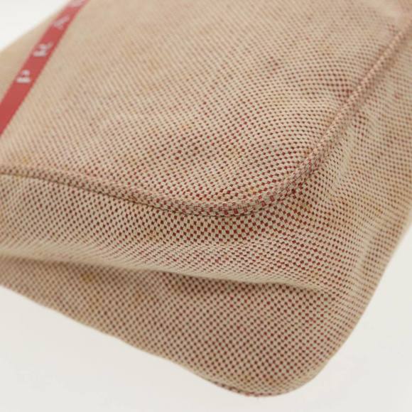 PRADA Sports Hand Bag Canvas Beige Red Silver Auth 98400 - Picture 14 of 16